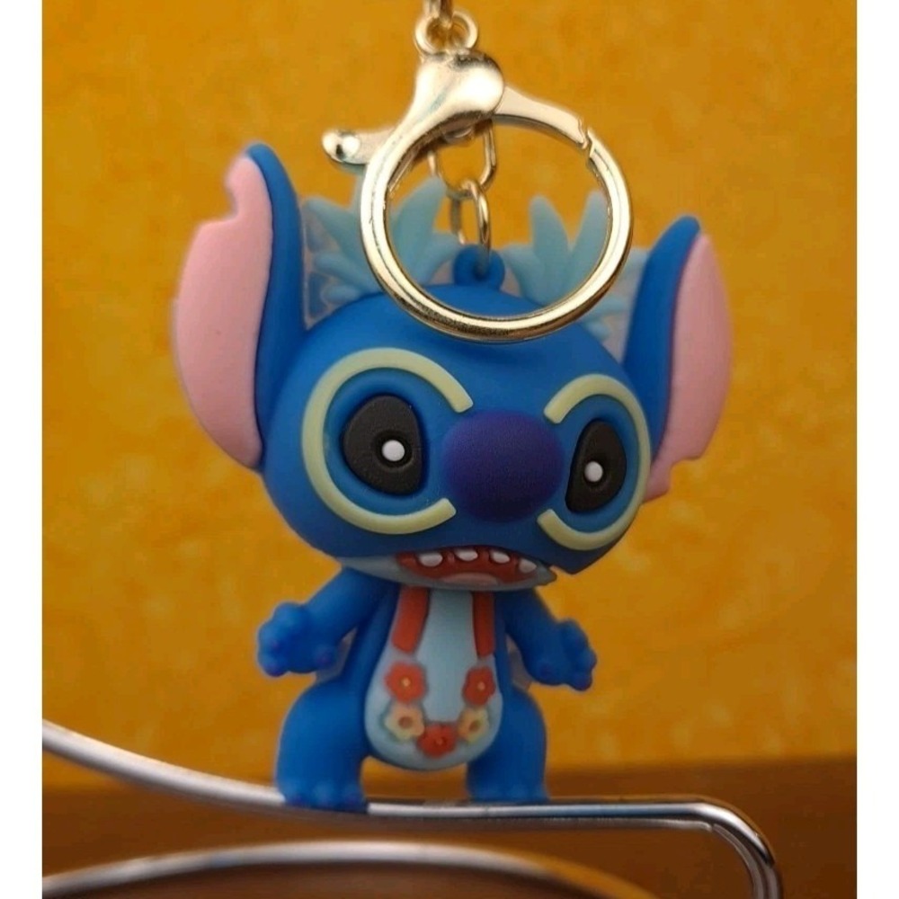 Lilo & Stitch With Lei Yellow Glasses 3D PVC Keychain Keyring Backpack Clip 8"